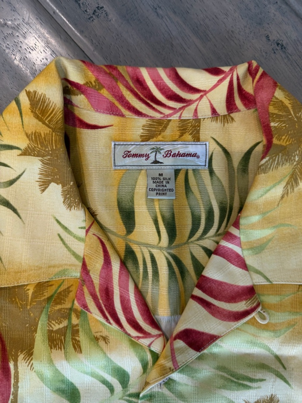 Tommy Bahama Yellow Silk Tropical Leaf Camp Shirt - Picture 4 of 5